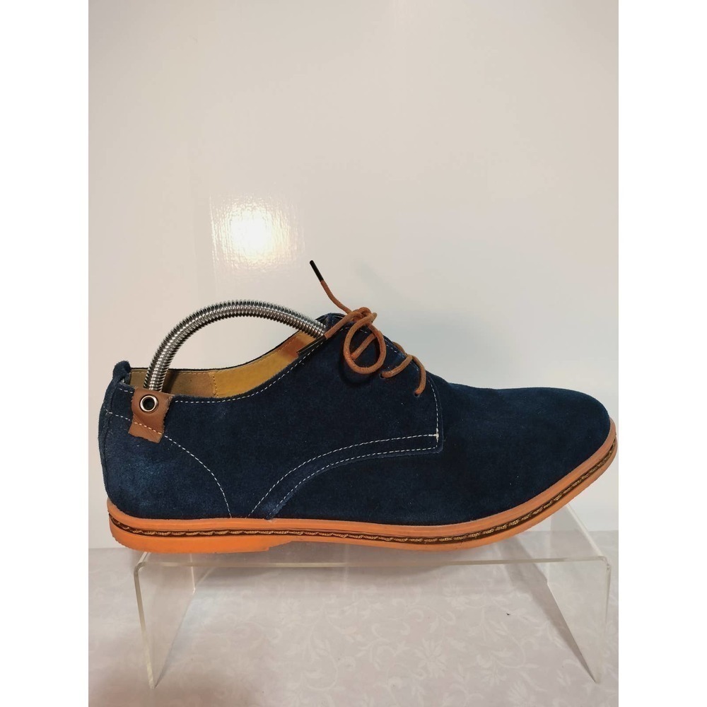 Dadawen blue suede oxford shoes with brown laces men size 13 EU size 47